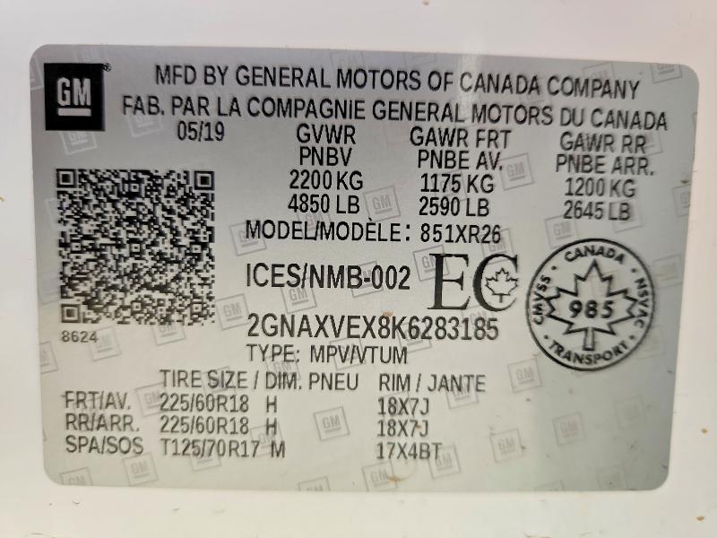 Продажа на аукционе авто 2019 Chevrolet Equinox, vin: 2GNAXVEX8K6283185, номер лота: 63005196