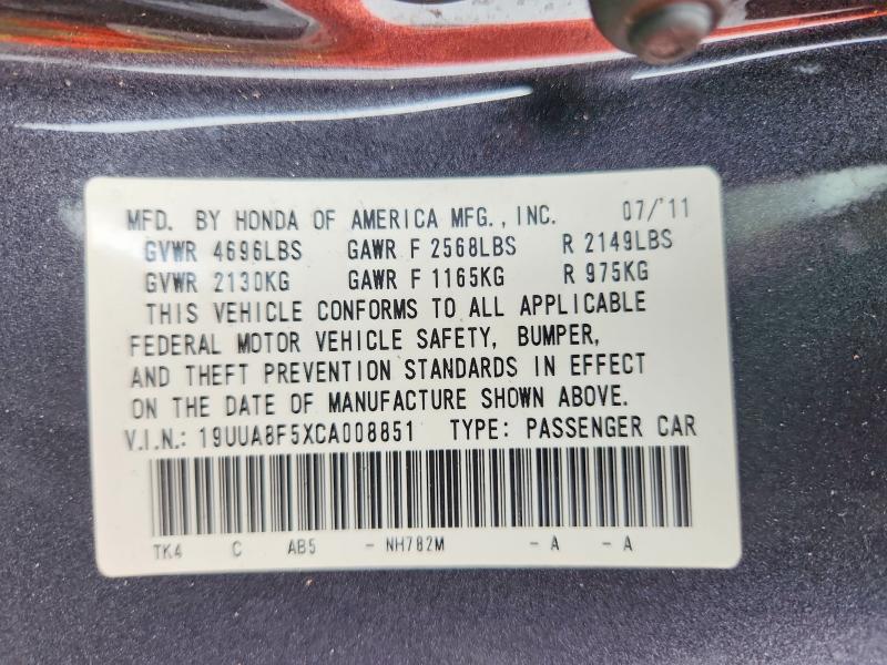 Auction sale of the 2012 Acura Tl, vin: 19UUA8F5XCA008851, lot number: 62916906