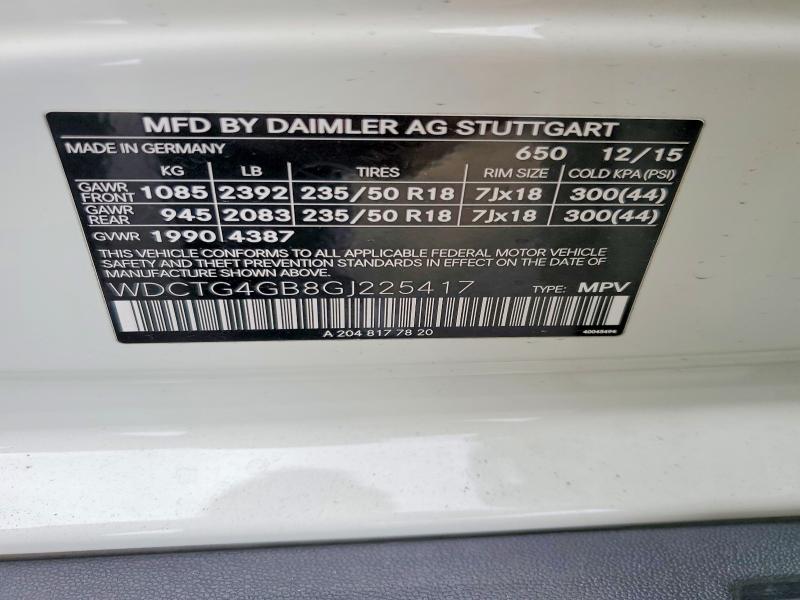 57858456 :رقم المزاد ، WDCTG4GB8GJ225417 vin ، 2016 Mercedes-benz Gla مزاد بيع