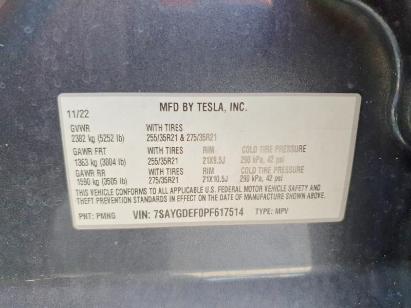 2023 Tesla Model Y მანქანა იყიდება აუქციონზე, vin: 7SAYGDEF0PF617514, აუქციონის ნომერი: 60564286