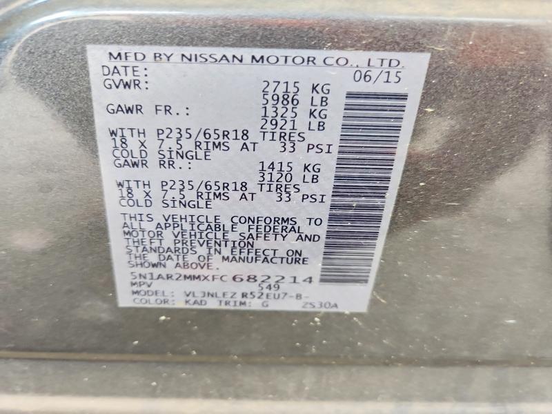Продаж на аукціоні авто 2015 Nissan Pathfinder, vin: 5N1AR2MMXFC682214, номер лоту: 62330716