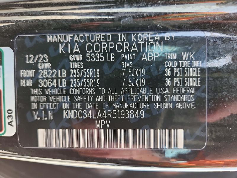61691036 :رقم المزاد ، KNDC34LA4R5193849 vin ، 2024 Kia Ev6 مزاد بيع