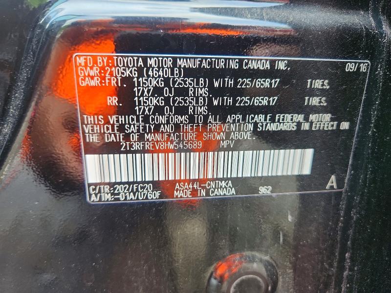 Aukcja sprzedaży 2017 Toyota Rav4, vin: 2T3RFREV8HW545689, numer aukcji: 59869606