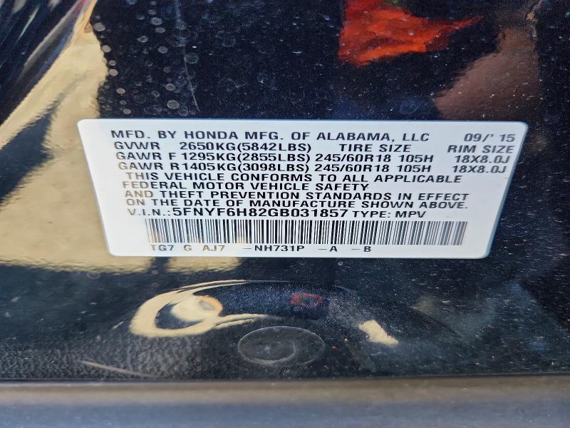 Продаж на аукціоні авто 2016 Honda Pilot, vin: 5FNYF6H82GB031857, номер лоту: 62443436