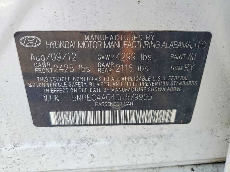 Продажа на аукционе авто 2013 Hyundai Sonata, vin: 5NPEC4AC4DH579905, номер лота: 62008216
