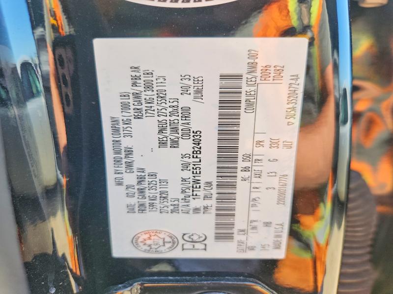 2020 Ford F150 მანქანა იყიდება აუქციონზე, vin: 1FTEW1E51LFB24035, აუქციონის ნომერი: 60493406