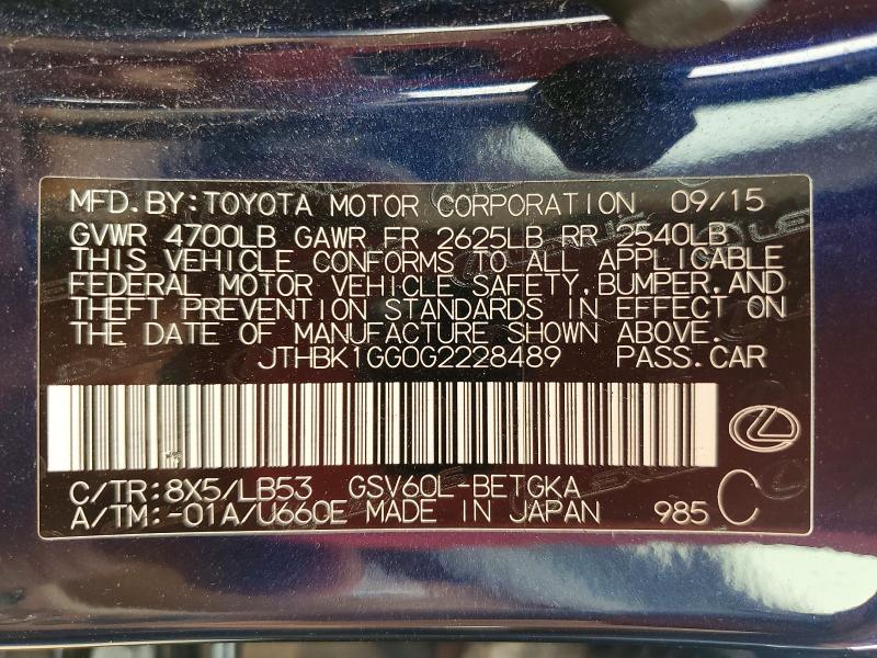 Продаж на аукціоні авто 2016 Lexus Es, vin: JTHBK1GG0G2228489, номер лоту: 59974296