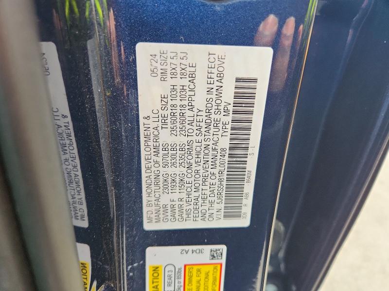 2024 Honda Cr-v მანქანა იყიდება აუქციონზე, vin: 5J6RS5H81RL007408, აუქციონის ნომერი: 60022006