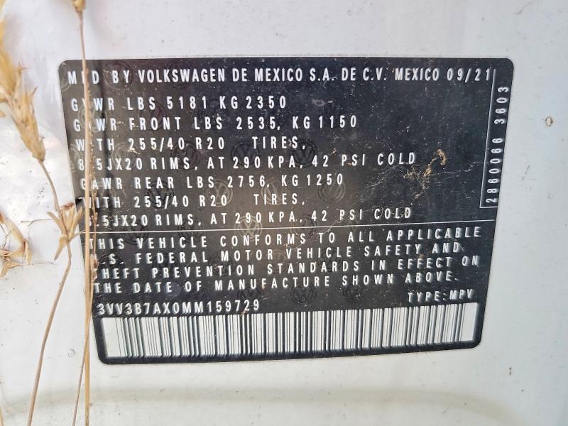 Продаж на аукціоні авто 2021 Volkswagen Tiguan, vin: 3VV3B7AX0MM159729, номер лоту: 63140366