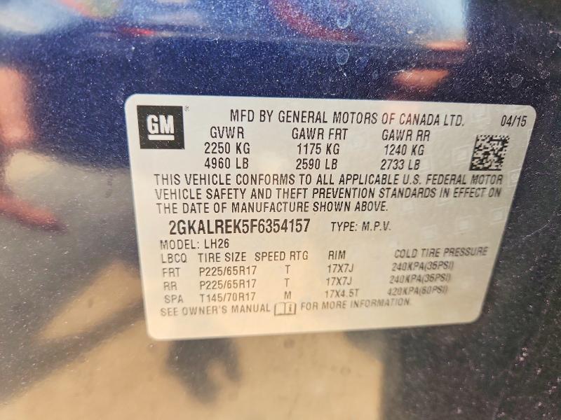 61305146 :رقم المزاد ، 2GKALREK5F6354157 vin ، 2015 Gmc Terrain مزاد بيع