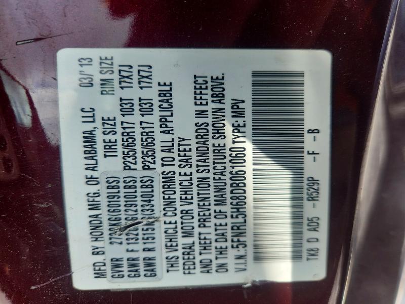 Продажа на аукционе авто 2013 Honda Odyssey, vin: 5FNRL5H68DB061060, номер лота: 59604476