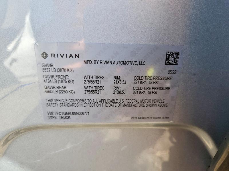 Продаж на аукціоні авто 2022 Rivian R1t, vin: 7FCTGAAL8NN006771, номер лоту: 59996386
