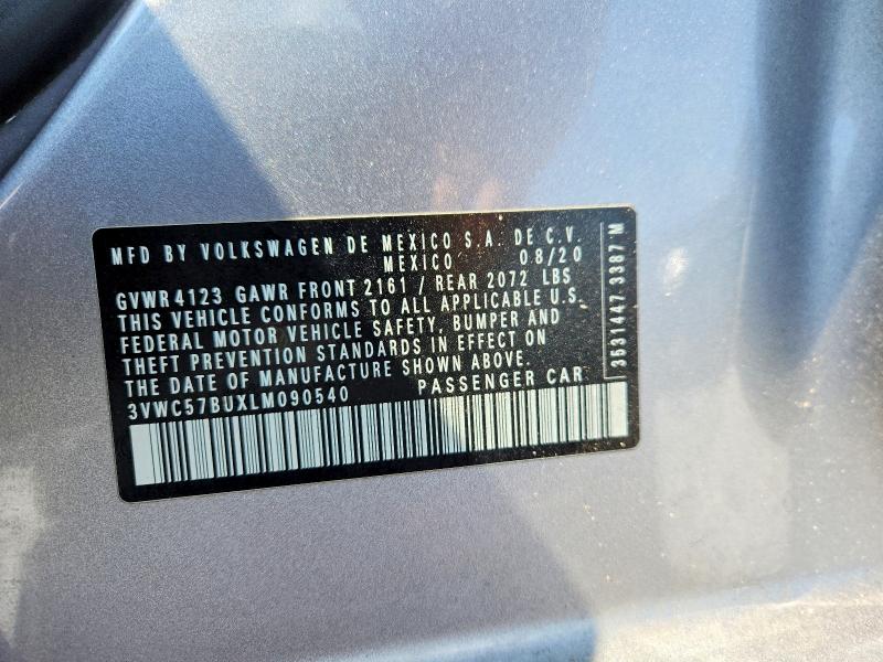 2020 Volkswagen Jetta მანქანა იყიდება აუქციონზე, vin: 3VWC57BUXLM090540, აუქციონის ნომერი: 59861416