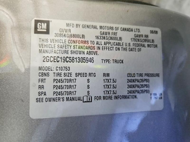 Aukcja sprzedaży 2008 Chevrolet Silverado, vin: 2GCEC19C581305946, numer aukcji: 60997186