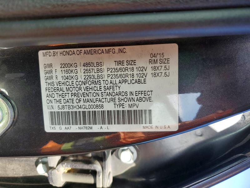 Продажа на аукционе авто 2016 Acura Rdx, vin: 5J8TB3H34GL000858, номер лота: 59371866