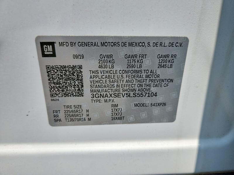 Продажа на аукционе авто 2020 Chevrolet Equinox, vin: 3GNAXSEV5LS557104, номер лота: 60987126