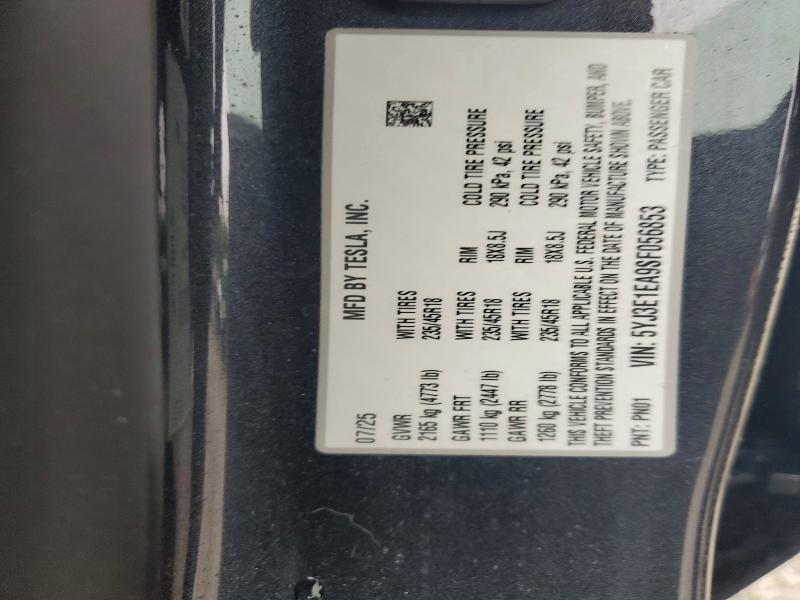Продажа на аукционе авто 2025 Tesla Model 3, vin: 5YJ3E1EA9SF056853, номер лота: 62561946