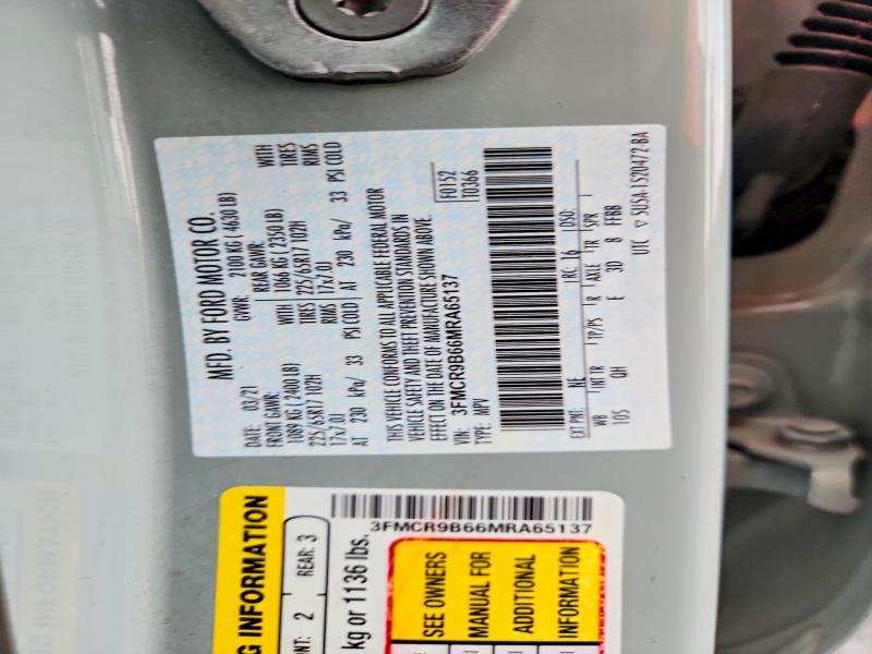 Продажа на аукционе авто 2021 Ford Bronco Sport, vin: 3FMCR9B66MRA65137, номер лота: 61613906