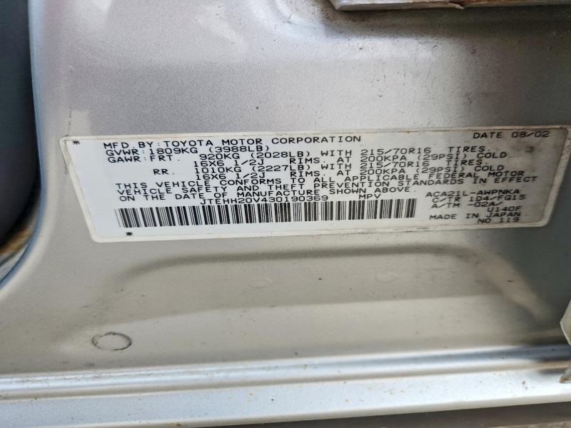60375656 :رقم المزاد ، JTEHH20V430190369 vin ، 2003 Toyota Rav4 مزاد بيع