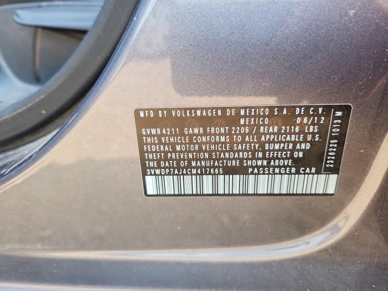 Продаж на аукціоні авто 2012 Volkswagen Jetta, vin: 3VWDP7AJ4CM417665, номер лоту: 61210346