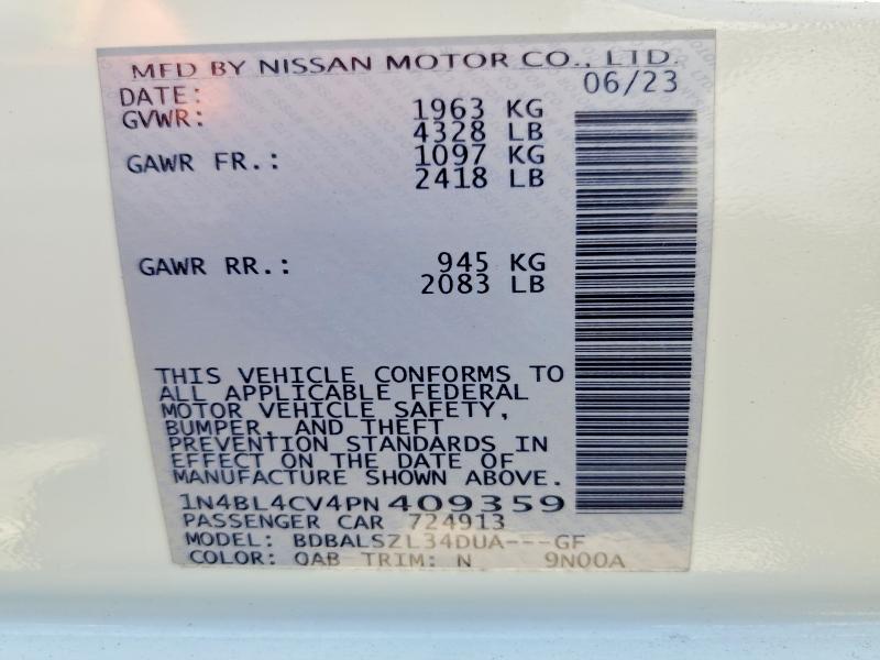 Продаж на аукціоні авто 2023 Nissan Altima, vin: 1N4BL4CV4PN409359, номер лоту: 63303106