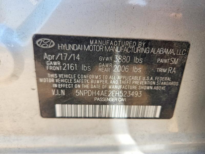 2014 Hyundai Elantra მანქანა იყიდება აუქციონზე, vin: 5NPDH4AE2EH523493, აუქციონის ნომერი: 60669166