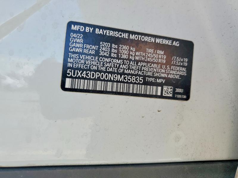 Продаж на аукціоні авто 2022 Bmw X3, vin: 5UX43DP00N9M35835, номер лоту: 61881226