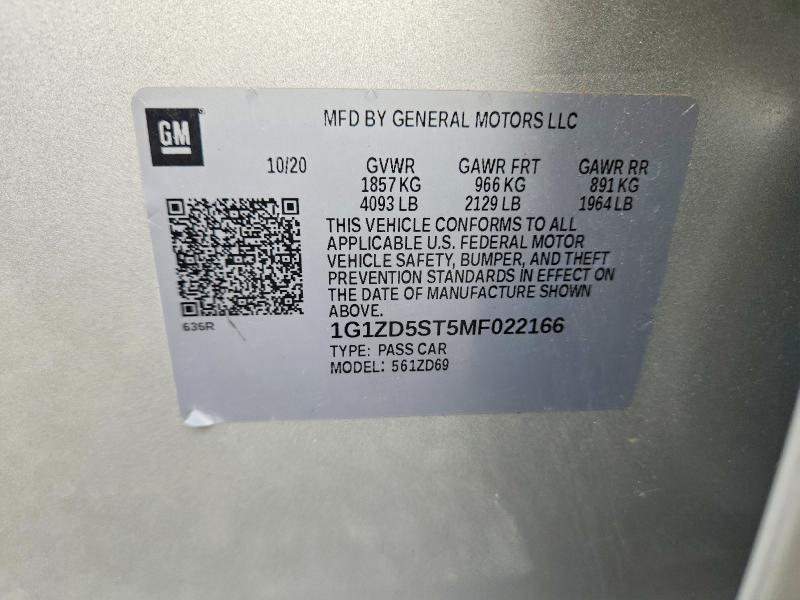 Продаж на аукціоні авто 2021 Chevrolet Malibu, vin: 1G1ZD5ST5MF022166, номер лоту: 61930016