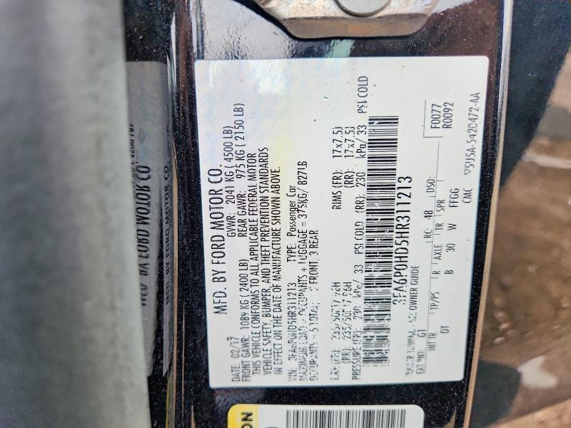 Aukcja sprzedaży 2017 Ford Fusion, vin: 3FA6P0HD5HR311213, numer aukcji: 61391756