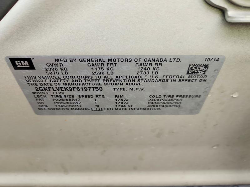 2015 Gmc Terrain მანქანა იყიდება აუქციონზე, vin: 2GKFLVEK9F6197750, აუქციონის ნომერი: 60406996