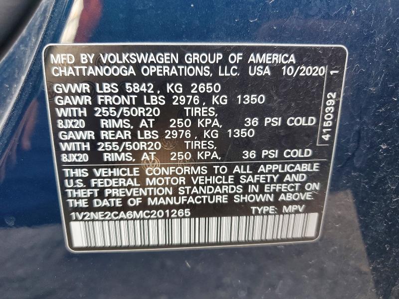 Продаж на аукціоні авто 2021 Volkswagen Atlas Cross Sport, vin: 1V2NE2CA6MC201265, номер лоту: 60001816