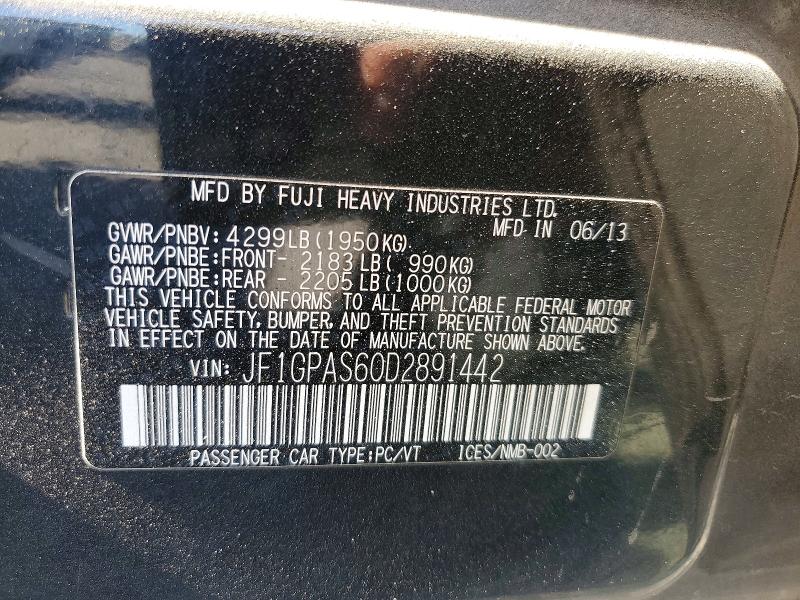 Aukcja sprzedaży 2013 Subaru Impreza, vin: JF1GPAS60D2891442, numer aukcji: 61940656