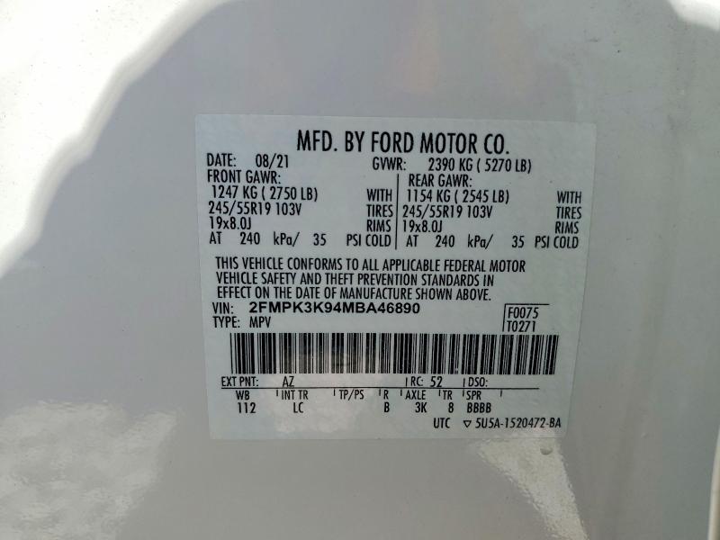 Продаж на аукціоні авто 2021 Ford Edge, vin: 2FMPK3K94MBA46890, номер лоту: 60416286