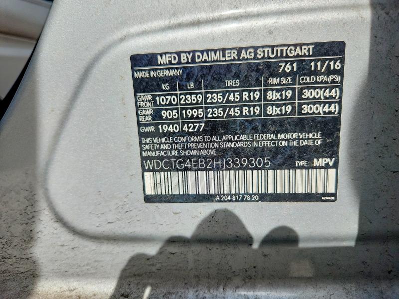 Aukcja sprzedaży 2017 Mercedes-benz Gla, vin: WDCTG4EB2HJ339305, numer aukcji: 61478786