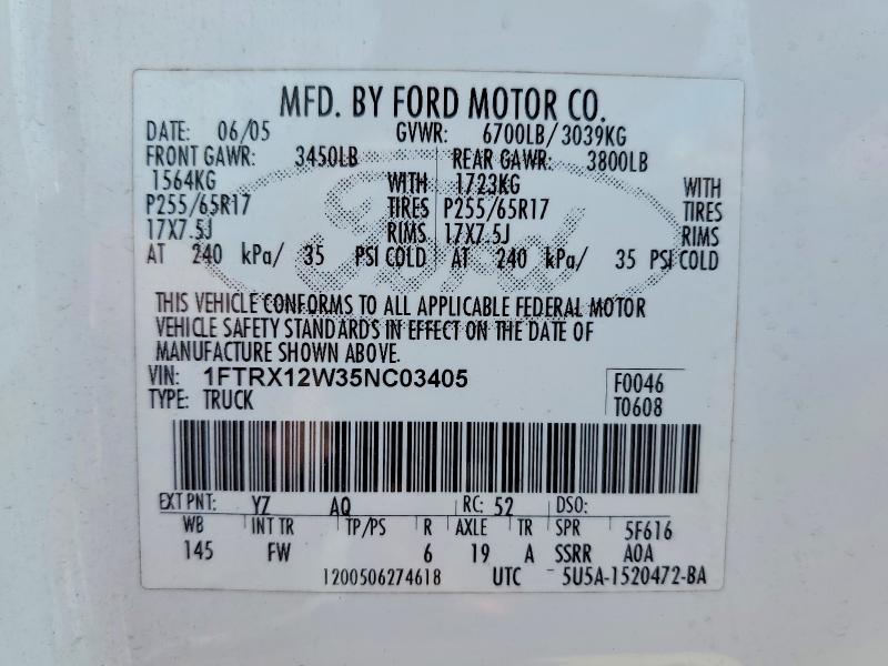 Aukcja sprzedaży 2005 Ford F150, vin: 1FTRX12W35NC03405, numer aukcji: 60840746
