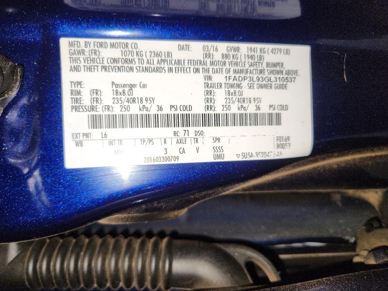60985996 :رقم المزاد ، 1FADP3L93GL310537 vin ، 2016 Ford Focus مزاد بيع