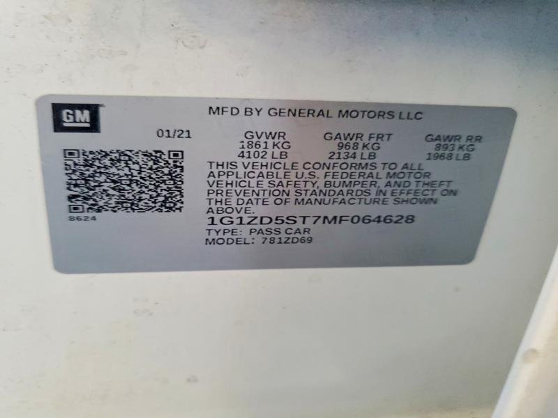 Aukcja sprzedaży 2021 Chevrolet Malibu, vin: 1G1ZD5ST7MF064628, numer aukcji: 59268776