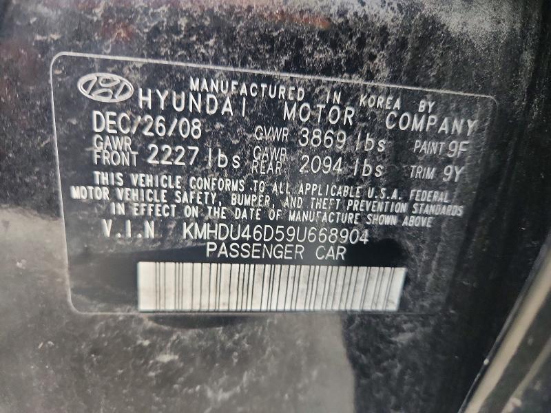 Aukcja sprzedaży 2009 Hyundai Elantra, vin: KMHDU46D59U668904, numer aukcji: 60647126