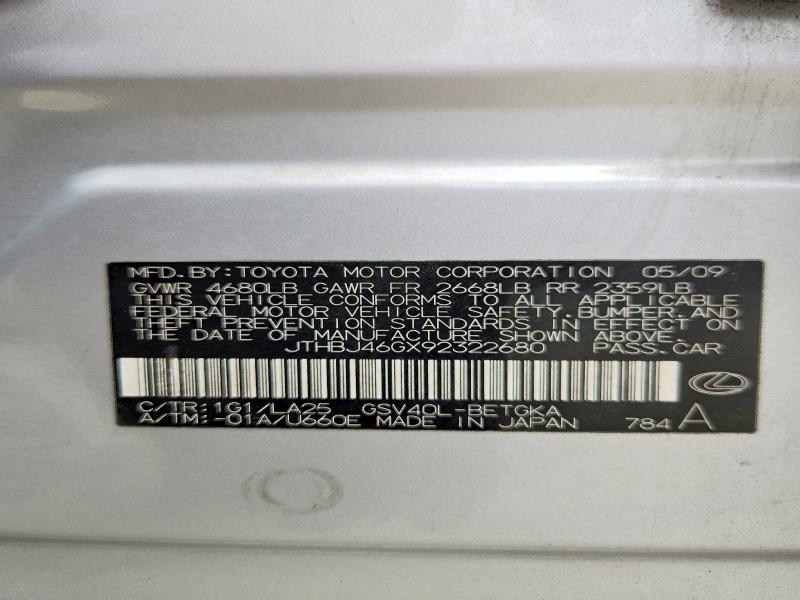 59702076 :رقم المزاد ، JTHBJ46GX92322680 vin ، 2009 Lexus Es مزاد بيع