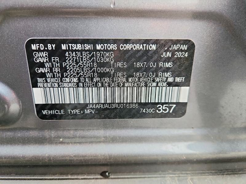 59846166 :رقم المزاد ، JA4ARUAU3RU016986 vin ، 2024 Mitsubishi Outlander Sport مزاد بيع