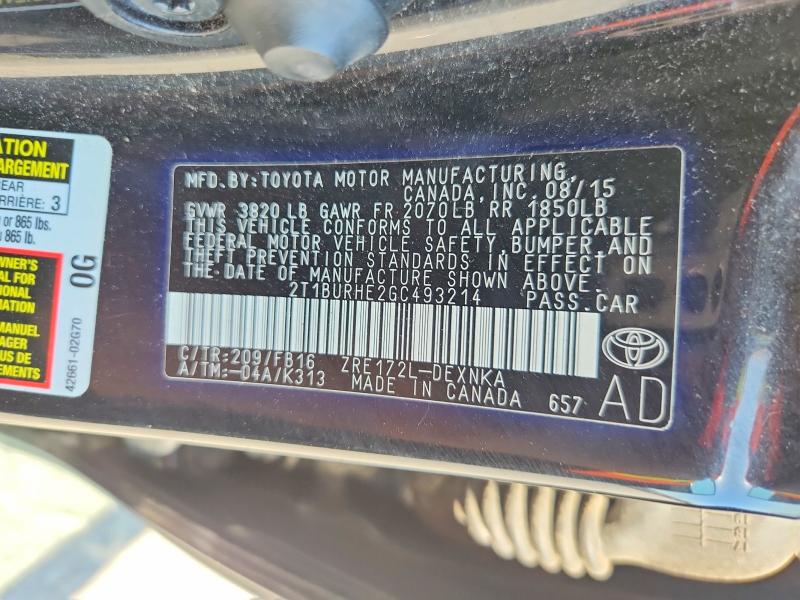 2016 Toyota Corolla მანქანა იყიდება აუქციონზე, vin: 2T1BURHE2GC493214, აუქციონის ნომერი: 59785026