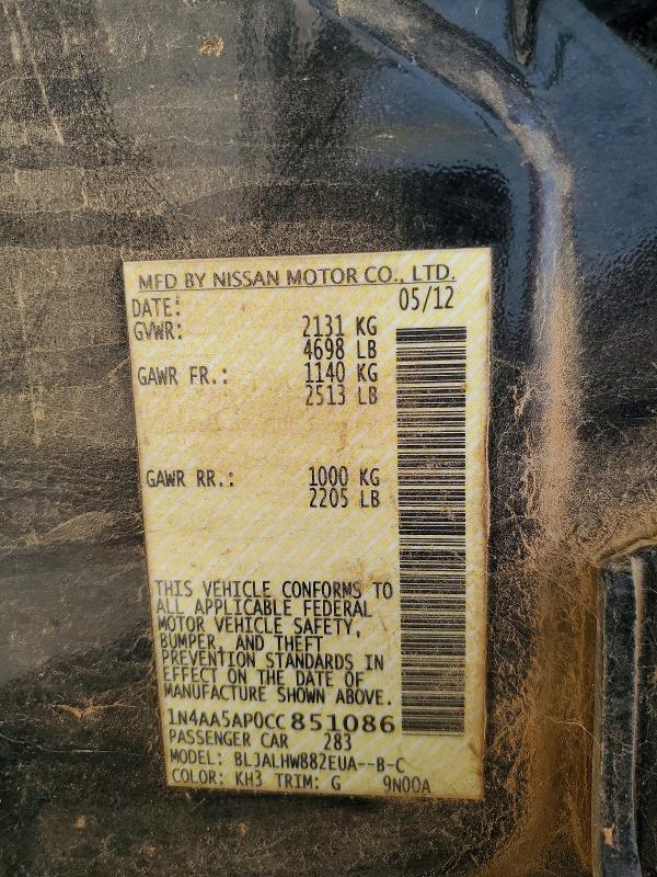 Aukcja sprzedaży 2012 Nissan Maxima, vin: 1N4AA5AP0CC851086, numer aukcji: 59126936