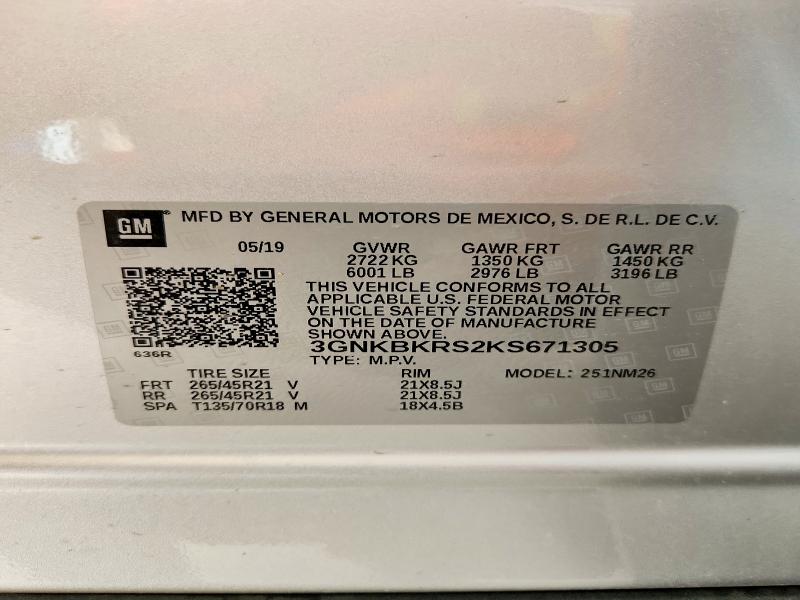 61419616 :رقم المزاد ، 3GNKBKRS2KS671305 vin ، 2019 Chevrolet Blazer مزاد بيع