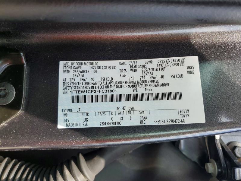 60946066 :رقم المزاد ، 1FTEW1CP2FFC31801 vin ، 2015 Ford F150 مزاد بيع
