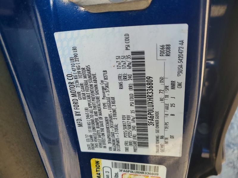 59822336 :رقم المزاد ، 3FA6P0LUXHR336809 vin ، 2017 Ford Fusion مزاد بيع