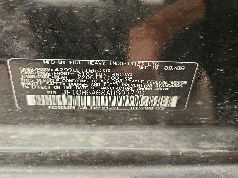 2010 Subaru Impreza მანქანა იყიდება აუქციონზე, vin: JF1GH6A68AH803726, აუქციონის ნომერი: 60833546