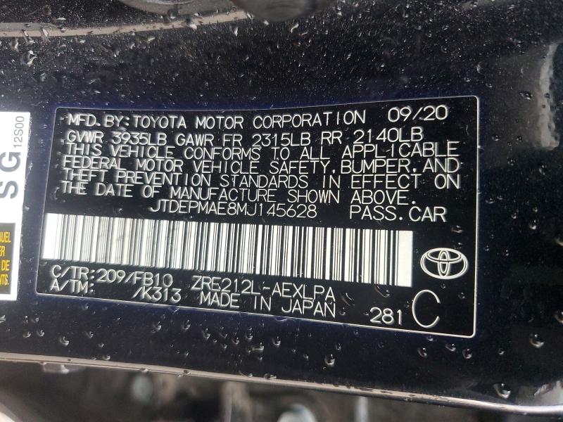 Aukcja sprzedaży 2021 Toyota Corolla, vin: JTDEPMAE8MJ145628, numer aukcji: 59740046