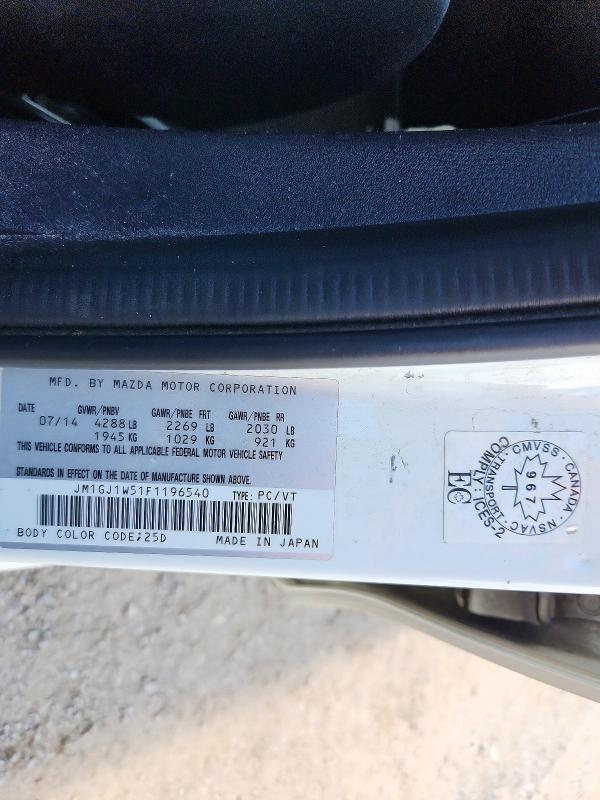 2015 Mazda 6 მანქანა იყიდება აუქციონზე, vin: JM1GJ1W51F1196540, აუქციონის ნომერი: 61961546