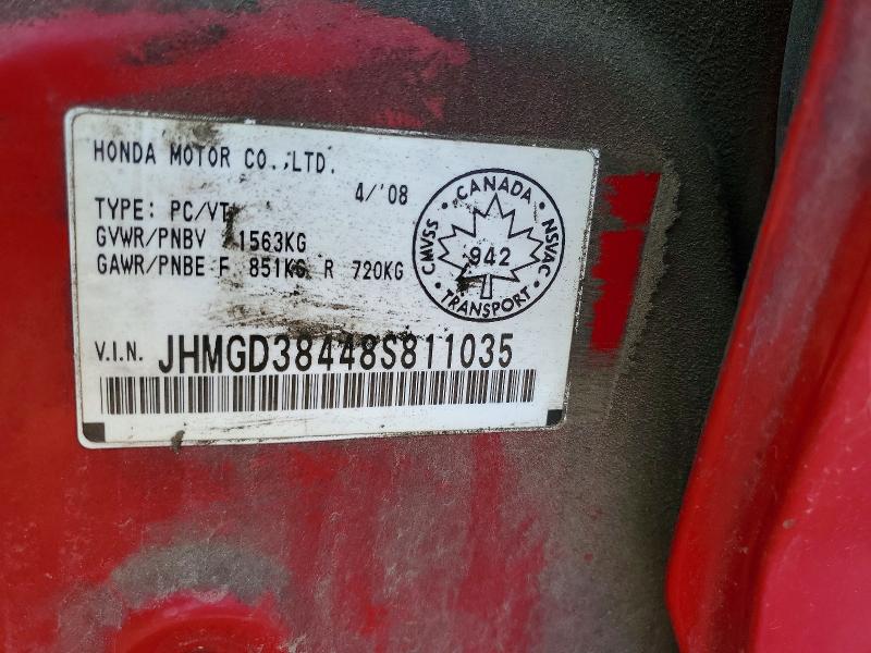 61873856 :رقم المزاد ، JHMGD38448S811035 vin ، 2008 Honda Fit مزاد بيع