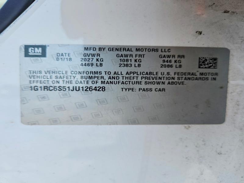 2018 Chevrolet Volt მანქანა იყიდება აუქციონზე, vin: 1G1RC6S51JU126428, აუქციონის ნომერი: 62352436